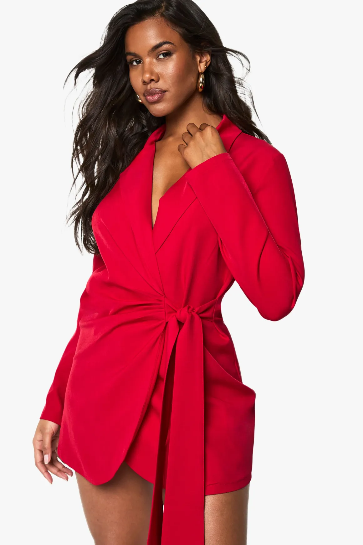 Robe blazer ajustée à drapé frontal enveloppant, look lin