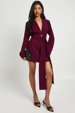 boohoo Robe blazer ajustée à nouer la taille<Femme Tailleurs|Robes À Manches Longues
