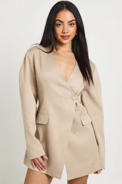 Robe Blazer à Boutons Devant et Manches Bouffantes