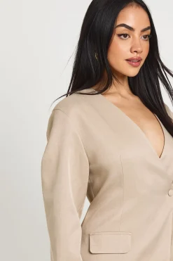 Robe Blazer à Boutons Devant et Manches Bouffantes
