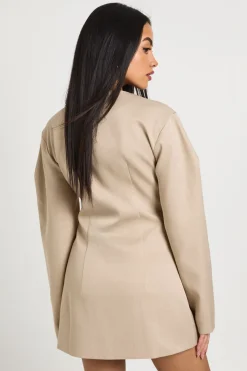 Robe Blazer à Boutons Devant et Manches Bouffantes