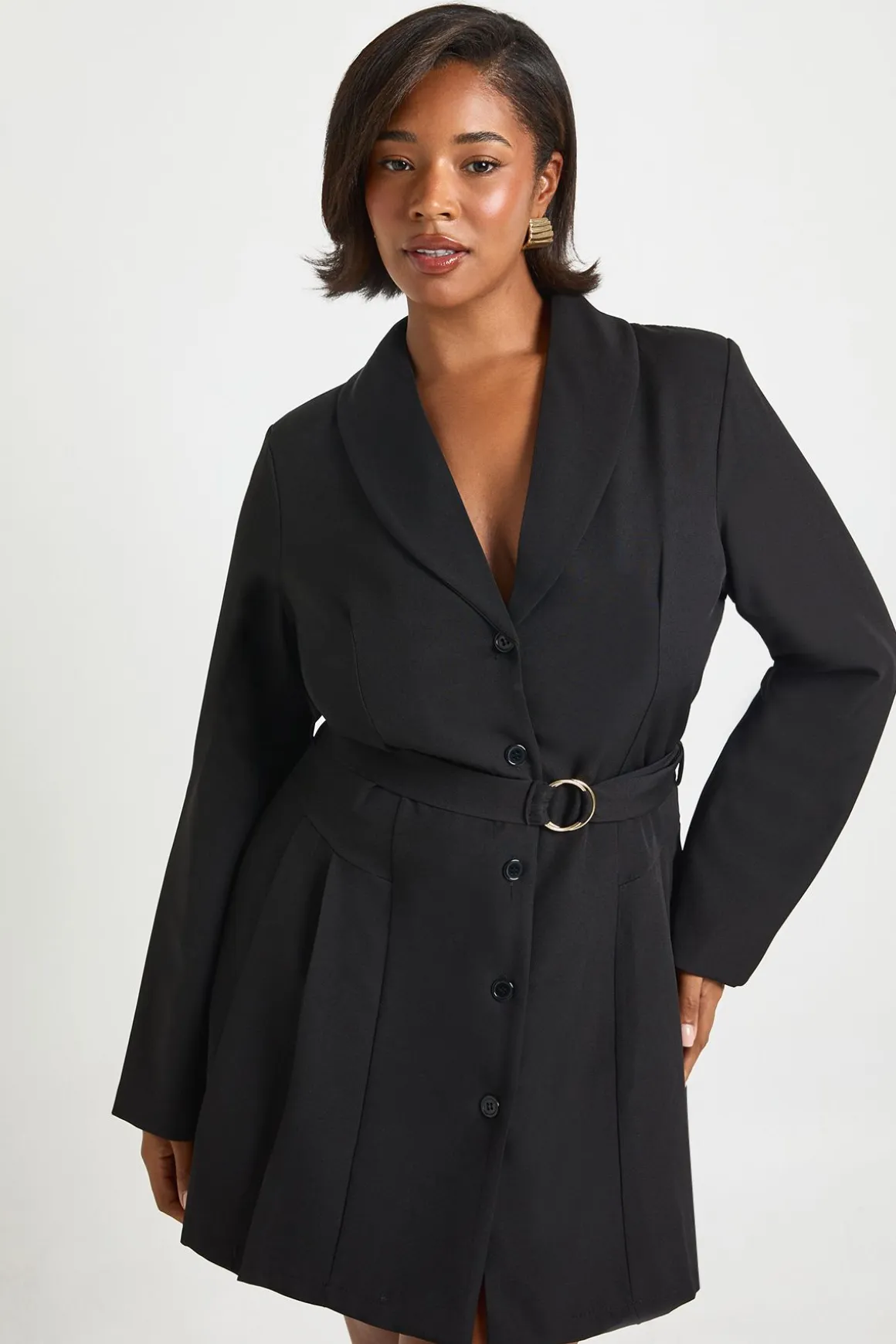 Robe Blazer Cintrée Grande Taille Avec Détail Boucle Et Ceinture À Nouer