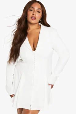 Robe Blazer Cintrée Grande Taille Avec Détail Agrafes Et Taille Marquée
