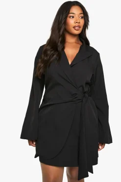 boohoo Robe Blazer Cintrée à Nouer à la Taille<Femme Tailleurs|Robes À Manches Longues