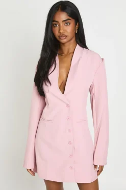 Robe Blazer Cintrée À Épaulettes Structurées, Décolleté En V Profond Et Boutonnage