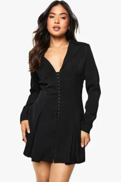 Robe Blazer Cintrée Petite Avec Détail D'agrafes Et Taille Froncée