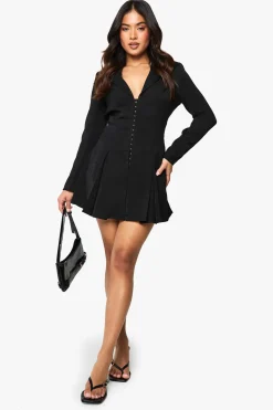 Robe Blazer Cintrée Petite Avec Détail D'agrafes Et Taille Froncée