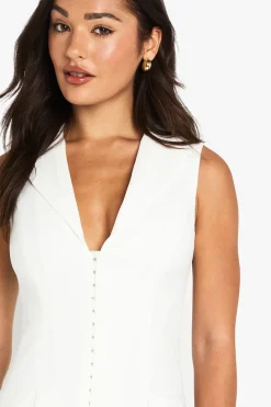 Robe Blazer Cintrée Petite Taille Sans Manches Avec Détail D'agrafes Et Taille Froncée