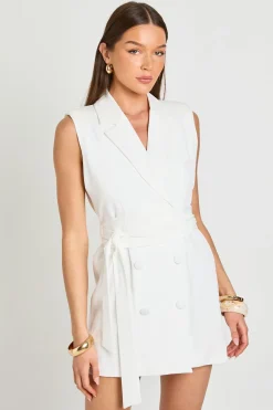 Robe Blazer Cintrée Sans Manches Avec Ceinture Obi Nouée À La Taille