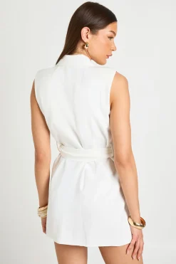 Robe Blazer Cintrée Sans Manches Avec Ceinture Obi Nouée À La Taille