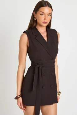 boohoo Robe Blazer Cintrée Sans Manches Avec Ceinture Obi Nouée À La Taille<Femme Tailleurs|Looks Chocolat
