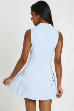 Robe Blazer Cintrée Sans Manches Structurée À Taille Marquée Et Jupe Plissée