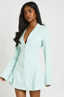 Robe Blazer Cintrée Structurée À Taille Marquée Et Plis