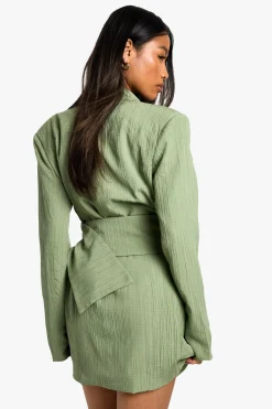 boohoo Robe Blazer Cintrée Texturée Avec Ceinture<Femme Tailleurs|Robes À Manches Longues