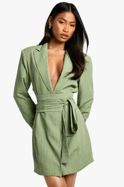 boohoo Robe Blazer Cintrée Texturée Avec Ceinture<Femme Tailleurs|Robes À Manches Longues