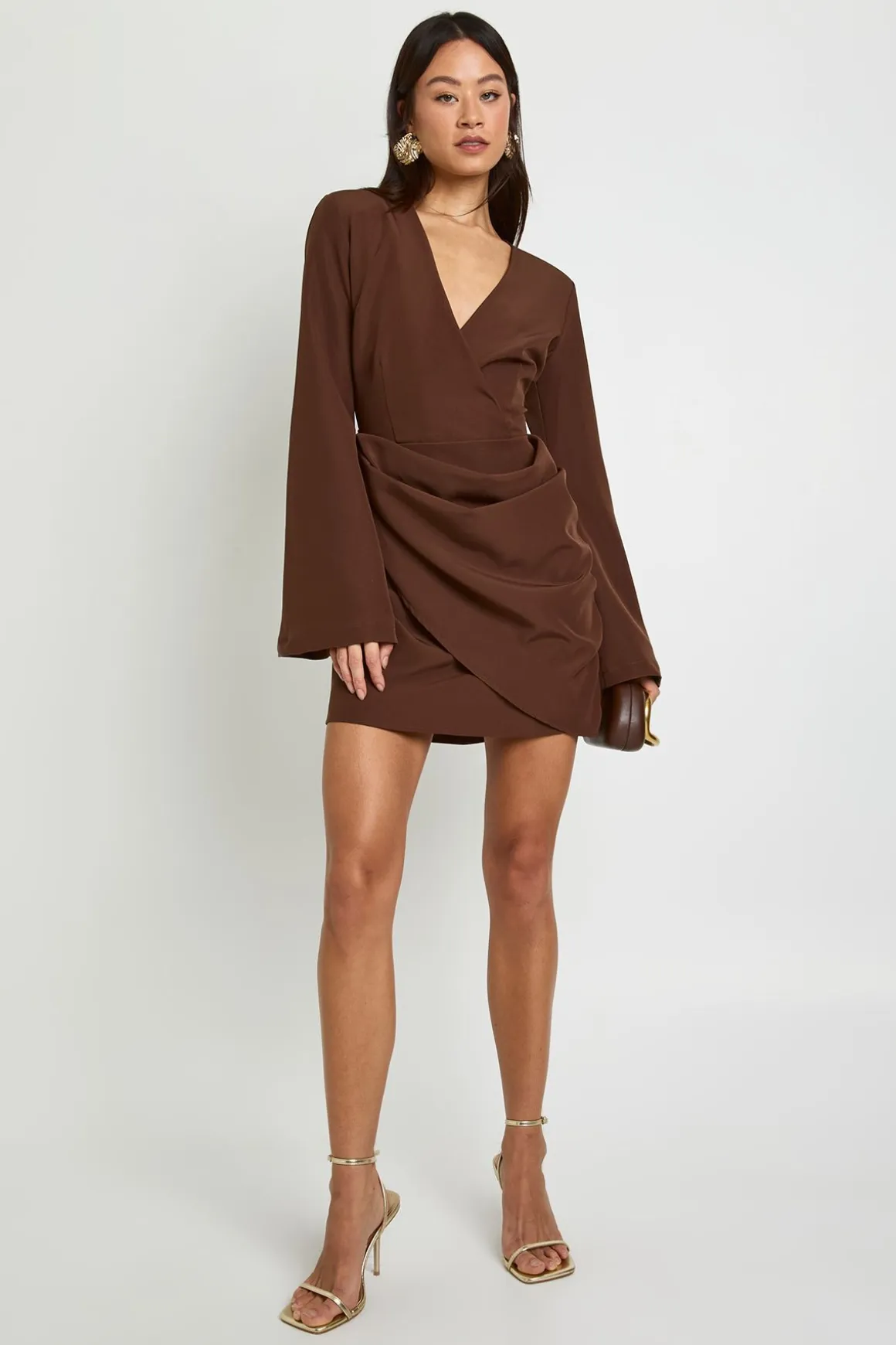 Robe blazer drapée sans col à taille nouée