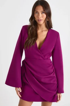 Robe blazer drapée à taille nouée sans col