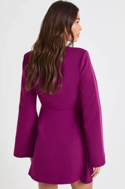 Robe blazer drapée à taille nouée sans col