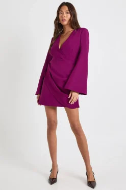 Robe blazer drapée à taille nouée sans col