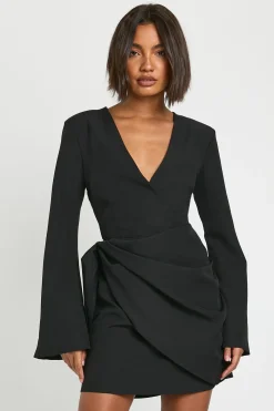 boohoo Robe Blazer Drapée Tall Sans Col Avec Ceinture À Nouer<Femme Tailleurs|Robes À Manches Longues