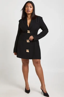 boohoo Robe Blazer Grande Taille Avec Détails Dorés<Femme Tailleurs|Robes À Manches Longues