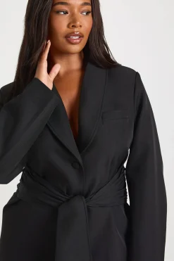 Robe Blazer Grande Taille Avec Ceinture Obi Nouée À La Taille