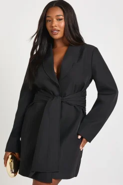 Robe Blazer Grande Taille Avec Ceinture Obi Nouée À La Taille