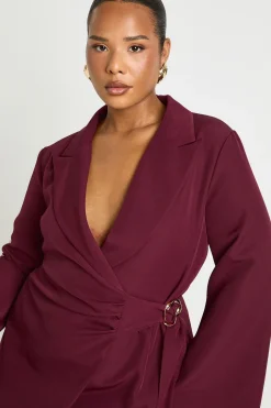 Robe blazer grande taille cintrée avec détails de boucle et ceinture nouée