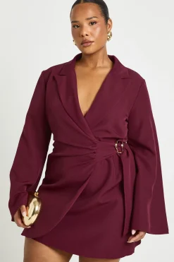 Robe blazer grande taille cintrée avec détails de boucle et ceinture nouée
