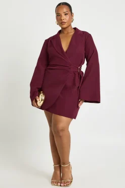 Robe blazer grande taille cintrée avec détails de boucle et ceinture nouée