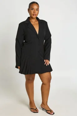 Robe Blazer Grande Taille À Jupe Plissée Et Boutonnage