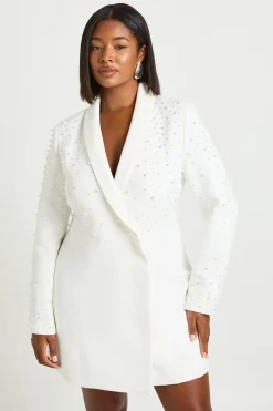 boohoo Robe Blazer Grande Taille Ornée De Perles<Femme Tailleurs|Robes À Manches Longues