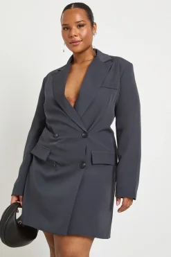 Robe Blazer Grande Taille à Épaulettes Tissée