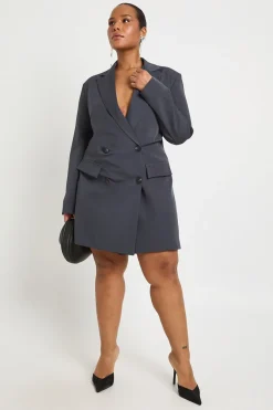 Robe Blazer Grande Taille à Épaulettes Tissée