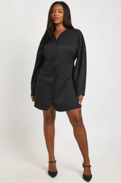 boohoo Robe Blazer Grande Taille Sans Col à Taille Cintrée<Femme Tailleurs|Robes À Manches Longues
