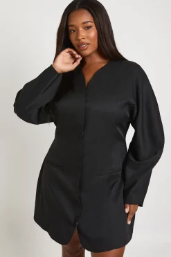 boohoo Robe Blazer Grande Taille Sans Col à Taille Cintrée<Femme Tailleurs|Robes À Manches Longues