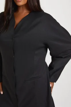 boohoo Robe Blazer Grande Taille Sans Col à Taille Cintrée<Femme Tailleurs|Robes À Manches Longues