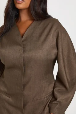 Robe Blazer Grande Taille sans Col à Taille Cintrée