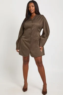 Robe Blazer Grande Taille sans Col à Taille Cintrée
