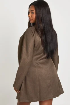 Robe Blazer Grande Taille sans Col à Taille Cintrée