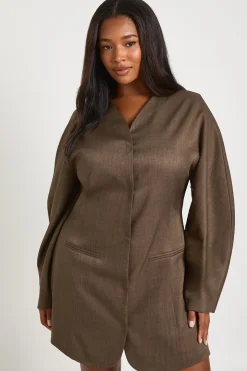 Robe Blazer Grande Taille sans Col à Taille Cintrée