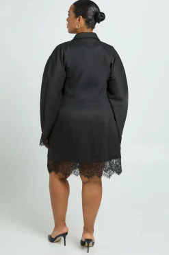 boohoo Robe blazer grande taille structurée à manches baril et ourlet en dentelle<Femme Tailleurs|Satin Et Dentelle