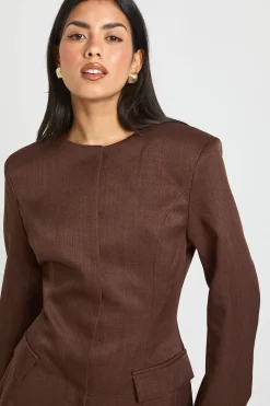 Robe Blazer à Manches Bouffantes et Boutons Dissimulés