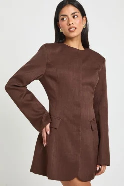 Robe Blazer à Manches Bouffantes et Boutons Dissimulés