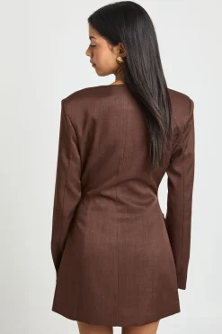 Robe Blazer à Manches Bouffantes et Boutons Dissimulés