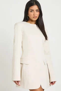 Robe Blazer à Manches Bouffantes et Boutons Dissimulés