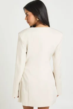Robe Blazer à Manches Bouffantes et Boutons Dissimulés