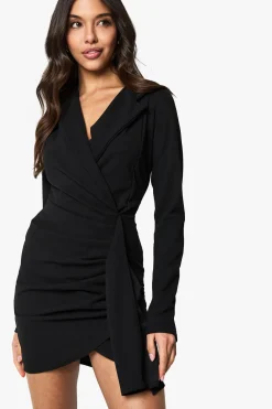 Robe blazer à manches longues froncée drapée