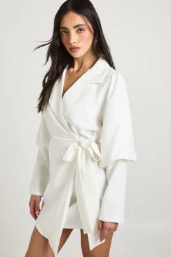boohoo Robe Blazer À Manches Volumineuses Et Ceinture Nouée À La Taille<Femme Tailleurs|Robes À Manches Longues