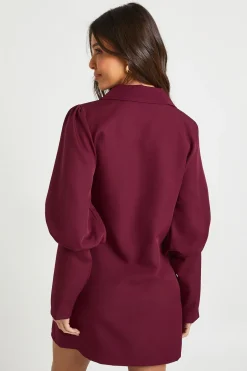 Robe blazer à manches volumineuses et taille nouée